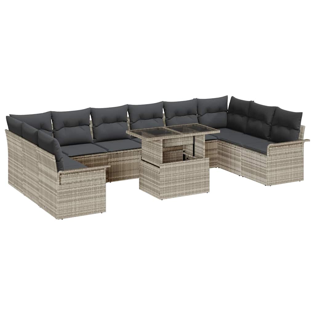 Havesofa Sæt med pude 11 pcs Lysegrå Poly rattan