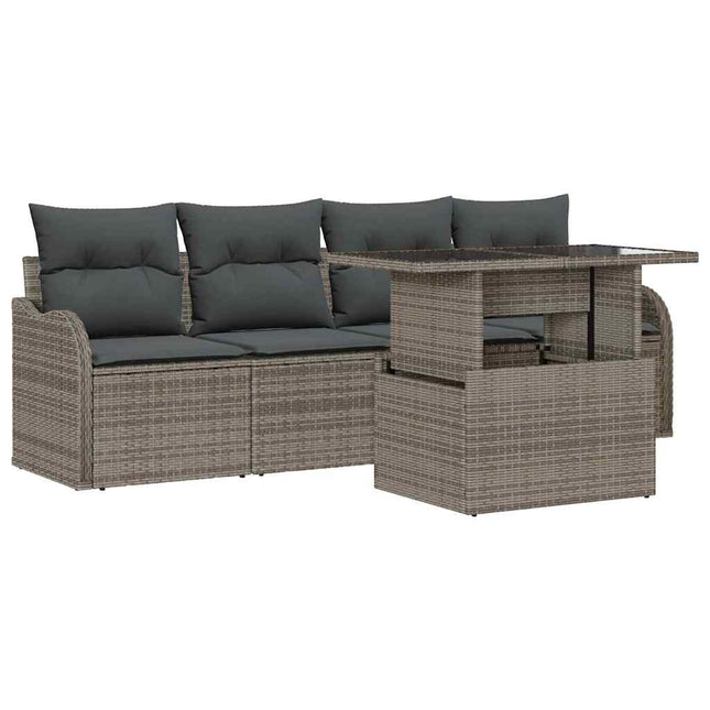 Havesofa Sæt med pude 5 pcs Grå Poly rattan