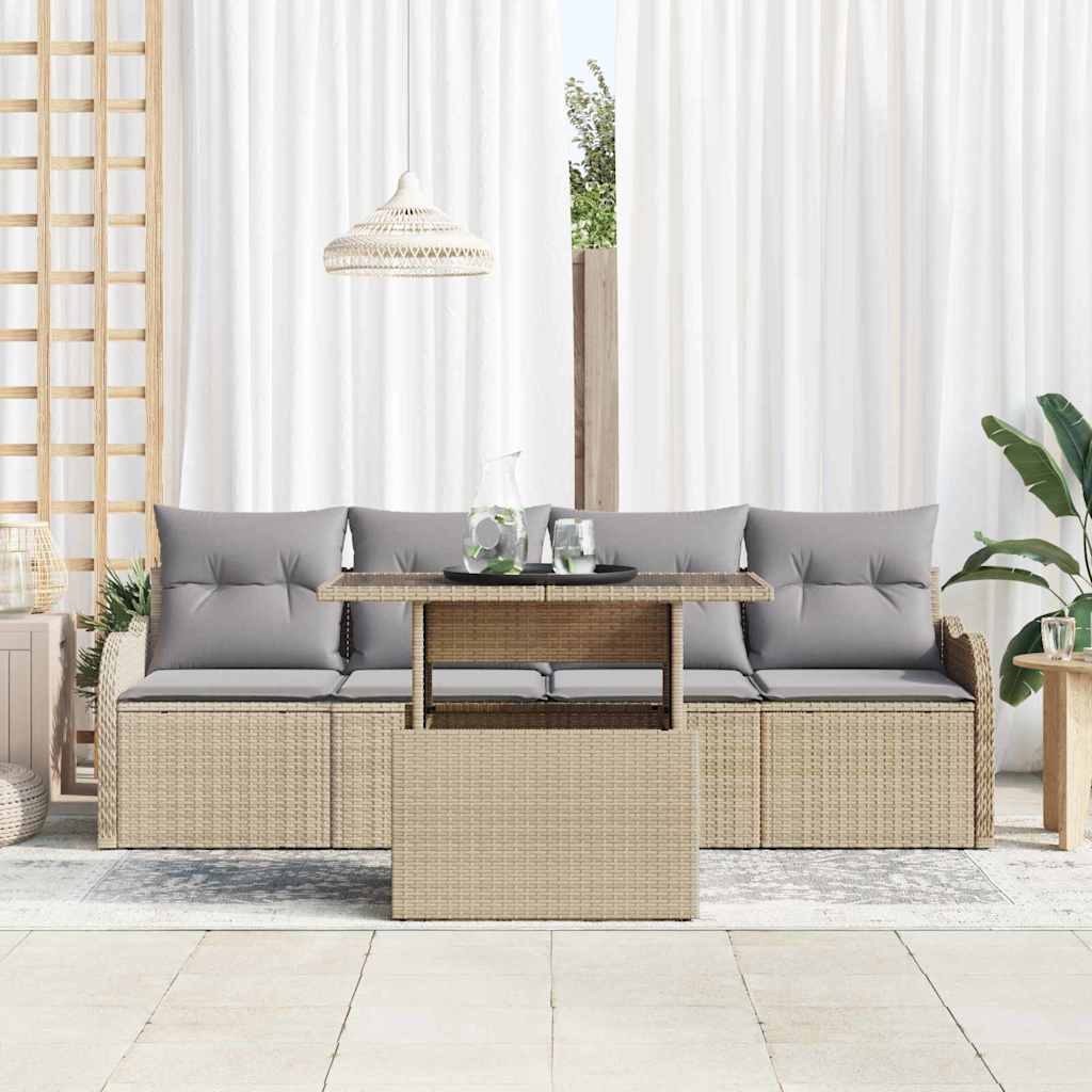 Havesofa Sæt med pude 5 pcs Beige Poly rattan