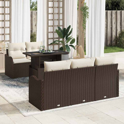 Havesofa Sæt med pude 6 pcs Brun polyrattan