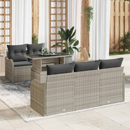 Havesofa Sæt med pude 6 pcs Lysegrå polyrattan