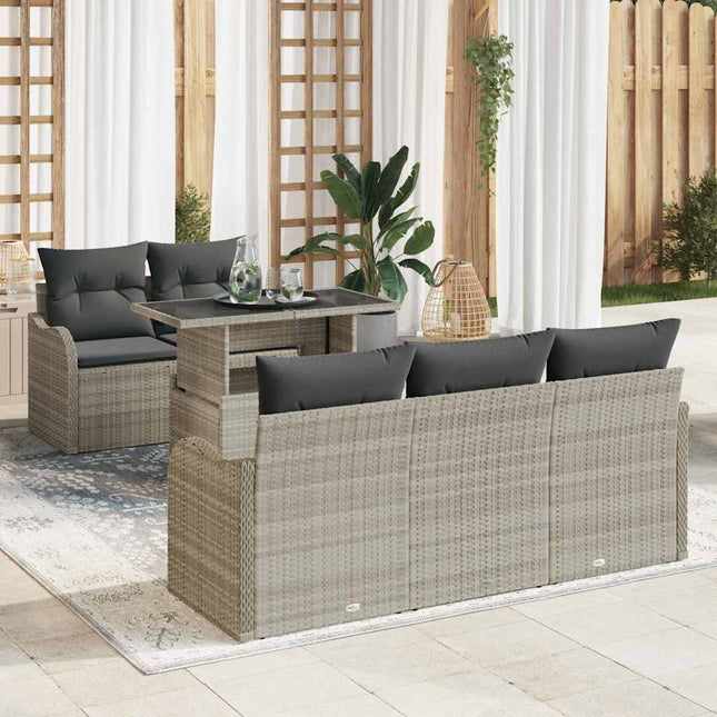 Havesofa Sæt med pude 6 pcs Lysegrå polyrattan