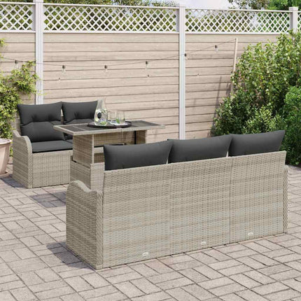 Havesofa Sæt med pude 6 pcs Lysegrå polyrattan