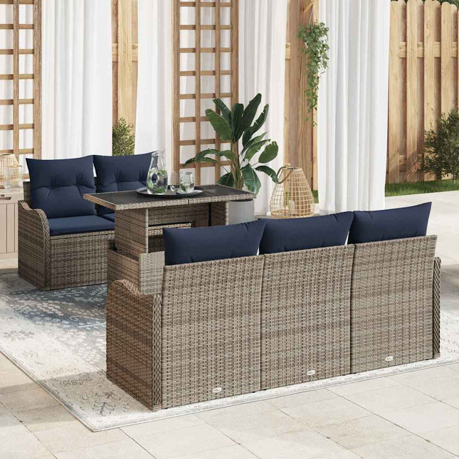 Havesofa Sæt 6 stk. Grå og Marineblå polyrattan