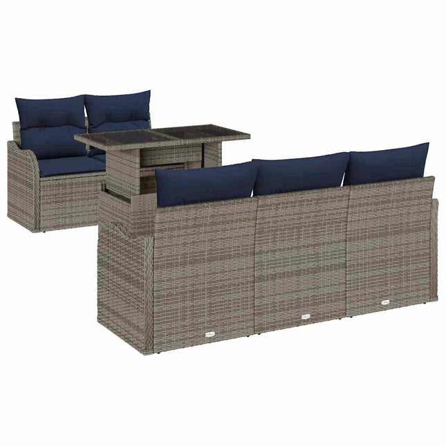Havesofa Sæt 6 stk. Grå og Marineblå polyrattan