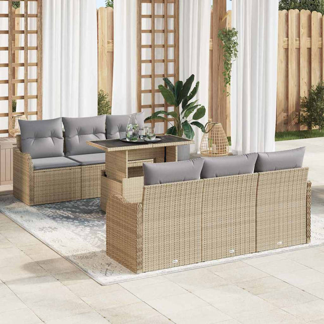 Havesofa Sæt med pude 7 pcs Beige Poly rattan