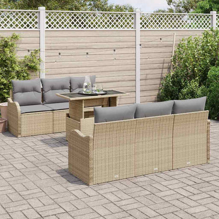 Havesofa Sæt med pude 7 pcs Beige Poly rattan