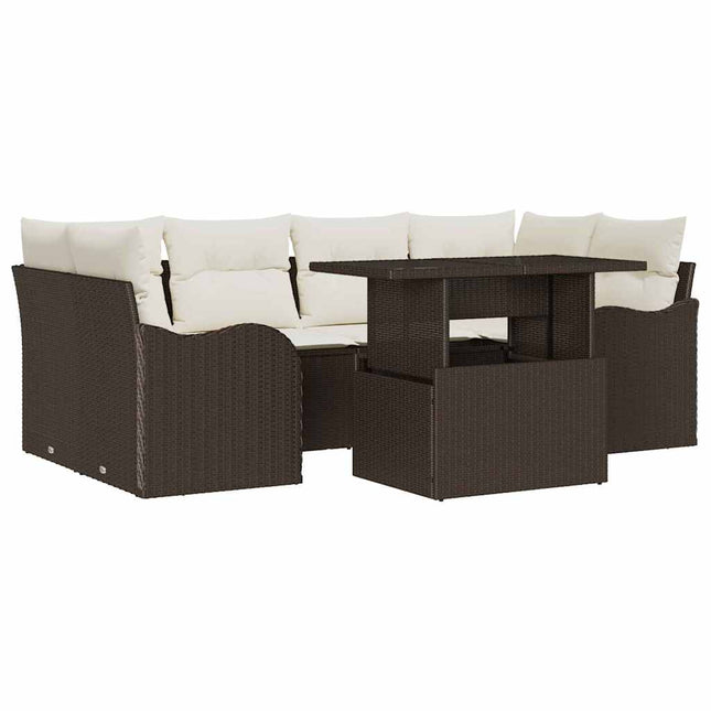 Havesofa Sæt med pude 7 pcs Brun Poly rattan