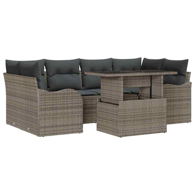 Havesofa Sæt med pude 7 pcs Grå og Mørkegrå polyrattan