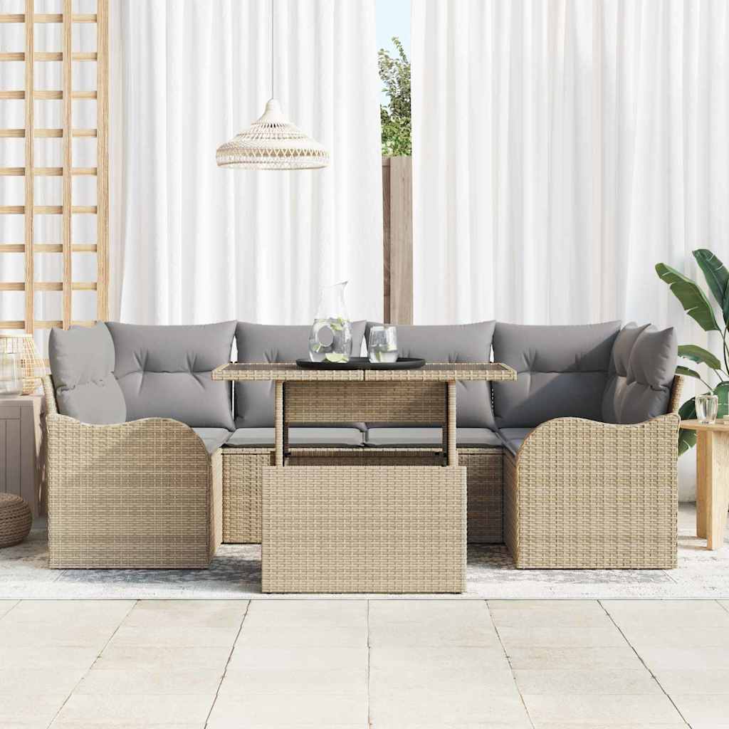 Havesofa Sæt med pude 7 pcs Beige Poly rattan