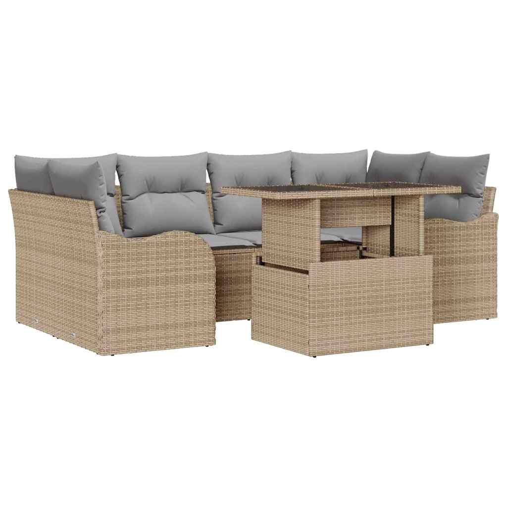 Havesofa Sæt med pude 7 pcs Beige Poly rattan