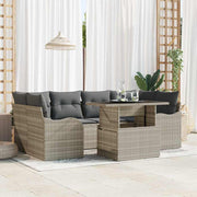 Havesofa Sæt med pude 7 pcs Lysegrå Poly rattan
