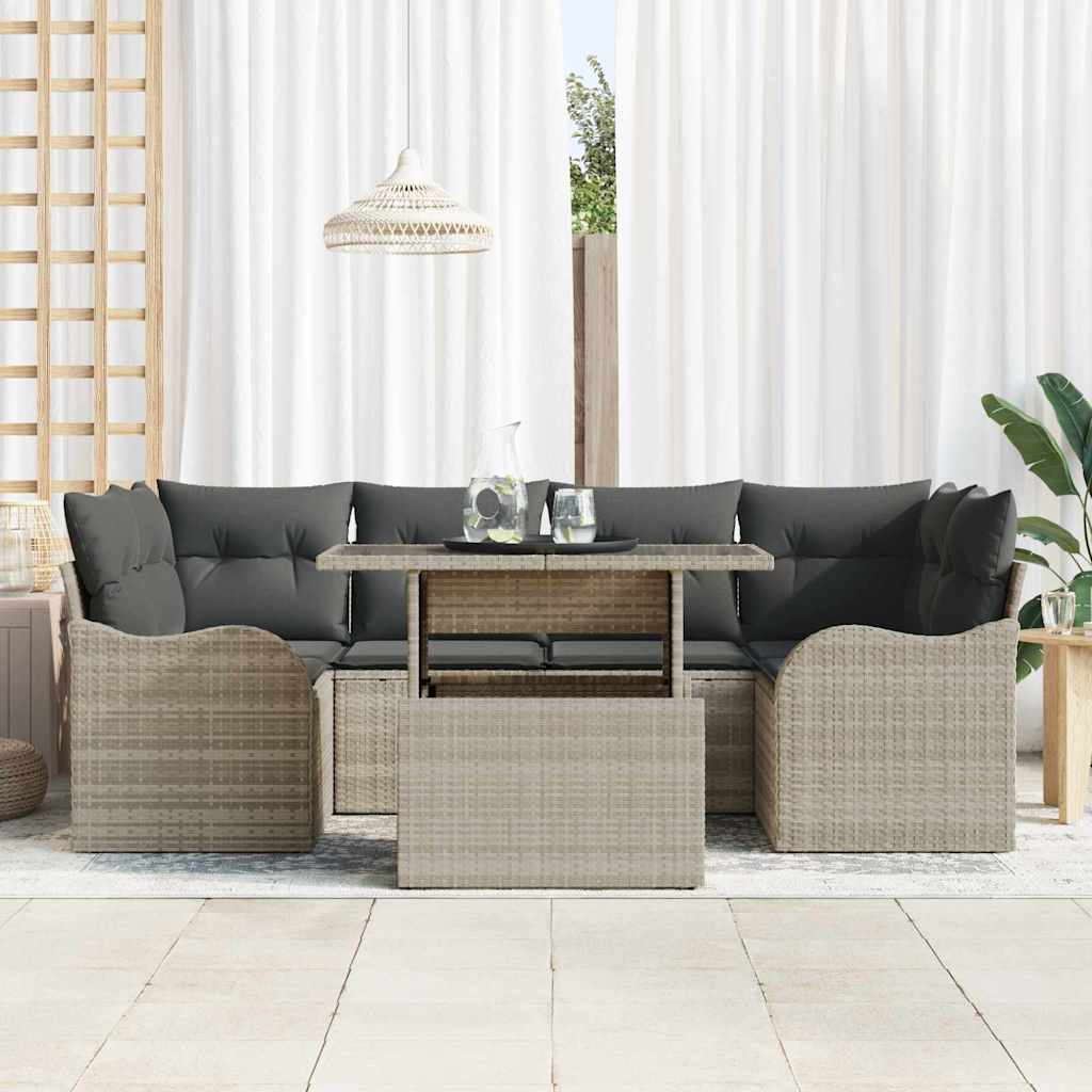 Havesofa Sæt med pude 7 pcs Lysegrå Poly rattan