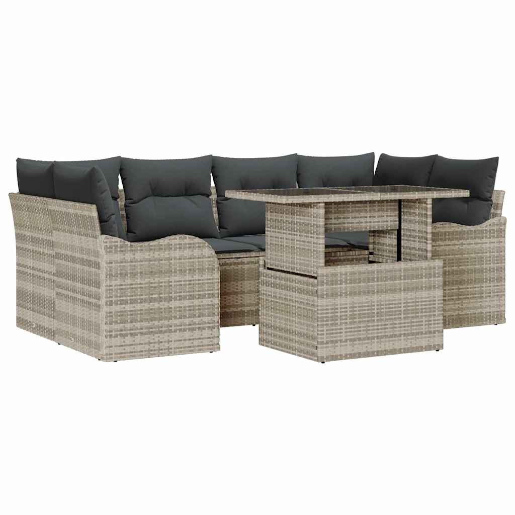 Havesofa Sæt med pude 7 pcs Lysegrå Poly rattan