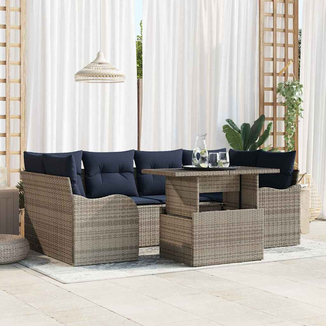 Havesofa Sæt 7 stk. Grå og Marineblå polyrattan