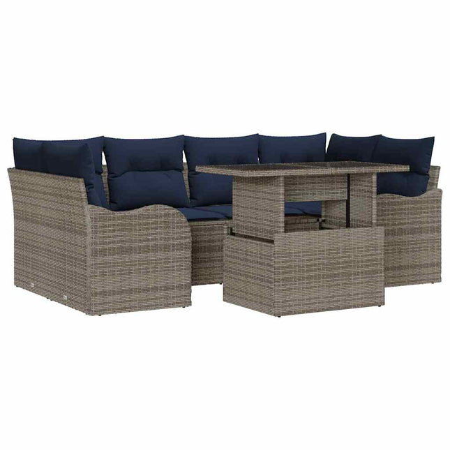 Havesofa Sæt 7 stk. Grå og Marineblå polyrattan