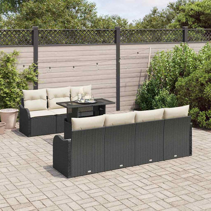Havesofa Sæt med pude 8 pcs Sort Poly rattan