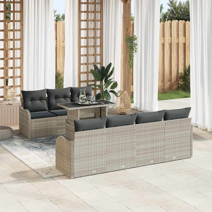 Havesofa Sæt med pude 8 pcs Lysegrå Poly rattan