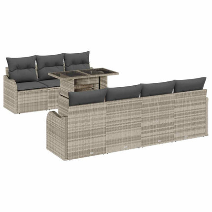 Havesofa Sæt med pude 8 pcs Lysegrå Poly rattan