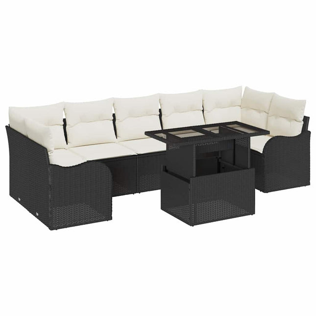 Havesofa Sæt 8 stk. Sort polyrattan