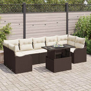 Havesofa Sæt med pude 8 pcs Brun og Creme polyrattan