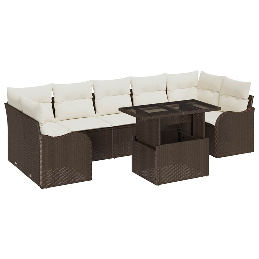 Havesofa Sæt med pude 8 pcs Brun og Creme polyrattan
