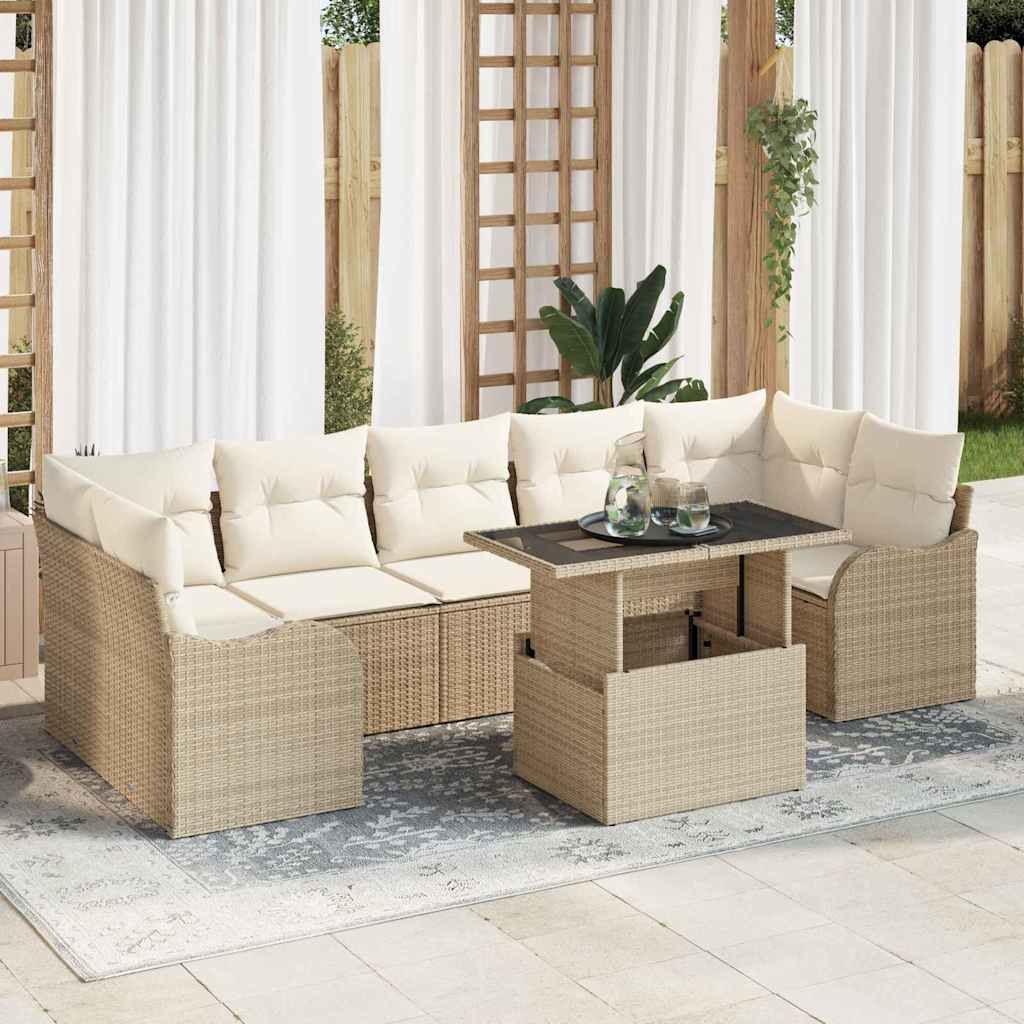 Havesofa Sæt med pude 8 pcs Beige polyrattan