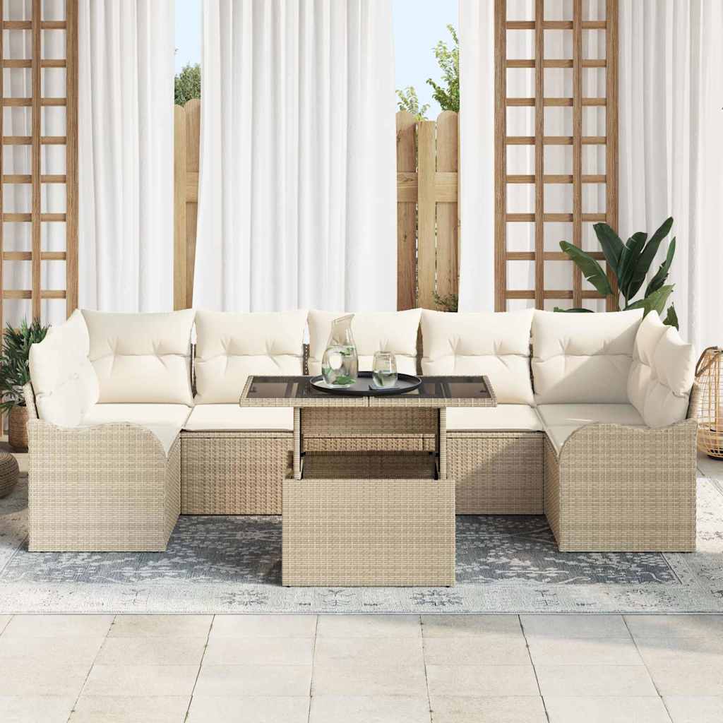 Havesofa Sæt med pude 8 pcs Beige polyrattan