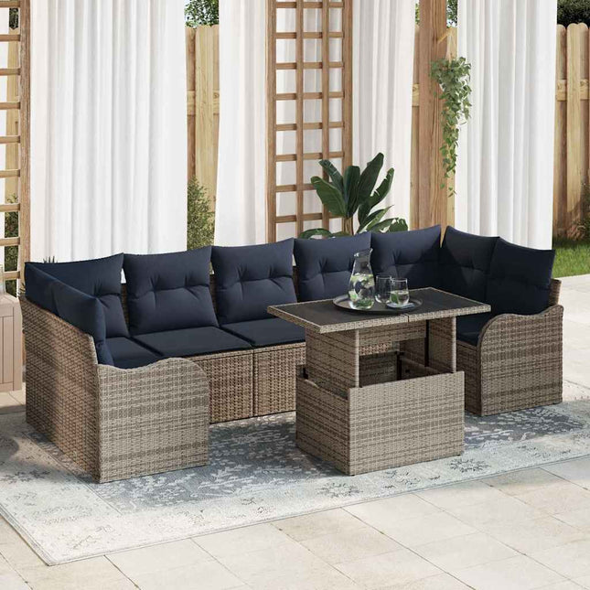 Havesofa Sæt 8 stk. Grå og Marineblå polyrattan