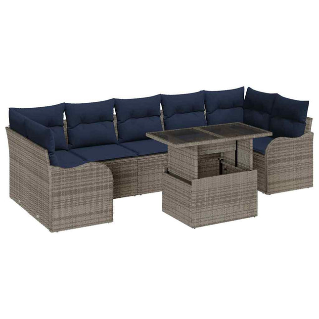 Havesofa Sæt 8 stk. Grå og Marineblå polyrattan