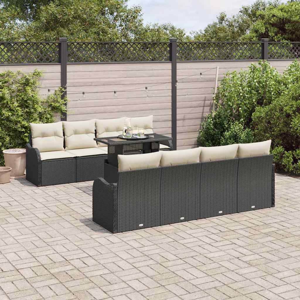 Havesofa Sæt med pude 7 pcs Sort polyrattan