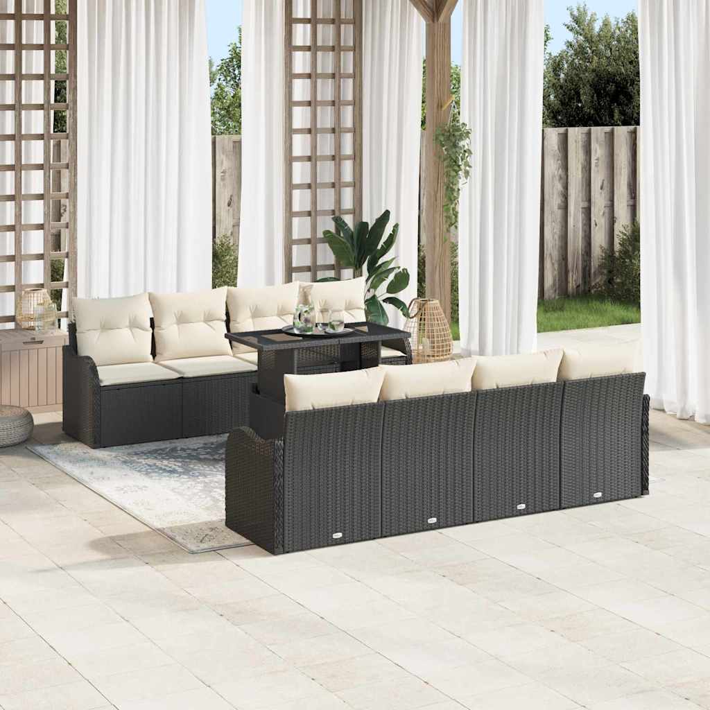 Havesofa Sæt med pude 7 pcs Sort polyrattan