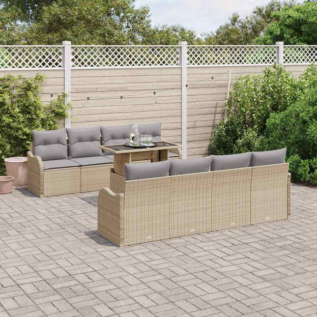 Havesofa Sæt med pude 7 pcs Beige og grå polyrattan