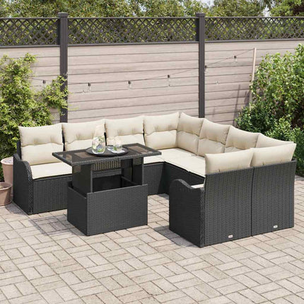 Havesofa Sæt med pude 9 pcs Sort Poly rattan