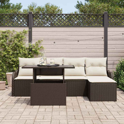 Udendørs siddesæt med pude 6 pcs Brun Poly rattan
