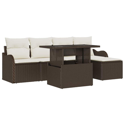 Udendørs siddesæt med pude 6 pcs Brun Poly rattan