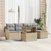 Udendørs siddesæt med pude 6 pcs Beige Poly rattan