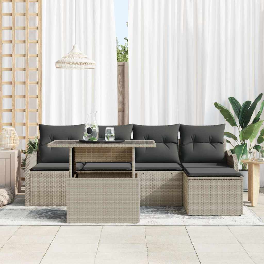 Udendørs siddesæt med pude 6 pcs Lysegrå Poly rattan