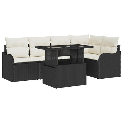 Spisestuesæt 6 stk. Sort Poly rattan
