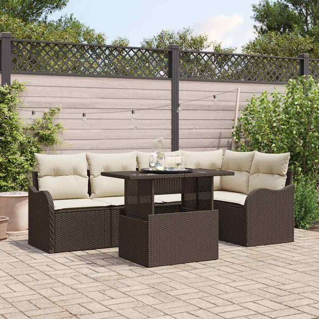 Spisestuesæt 6 stk. Brun Poly rattan