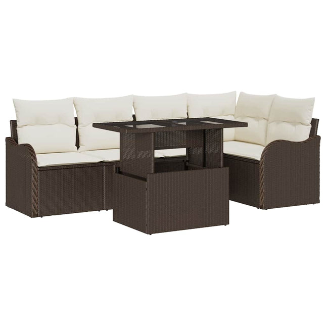 Spisestuesæt 6 stk. Brun Poly rattan