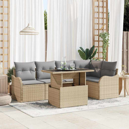 Spisestuesæt med pude 6 pcs Beige Poly rattan