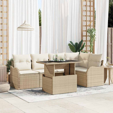 Spisestuesæt 6 stk. Beige Poly rattan