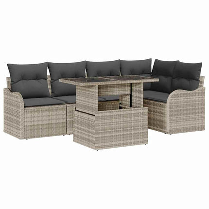 Spisestuesæt med pude 6 pcs Lysegrå Poly rattan