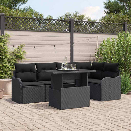 Spisestuesæt med pude 6 pcs Sort Poly rattan