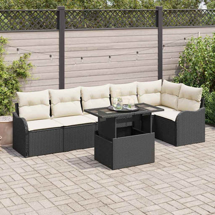 Sofa Sæt med pude 7 pcs Sort Poly rattan