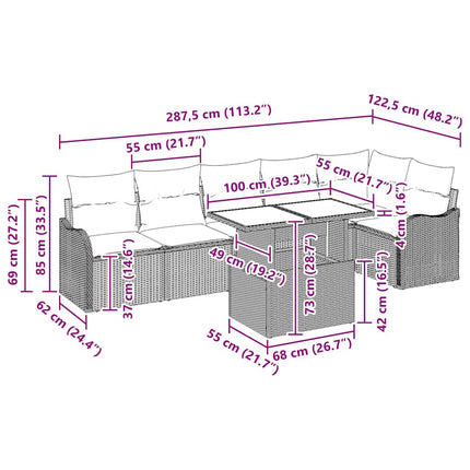 Sofa Sæt med pude 7 pcs Brun Poly rattan