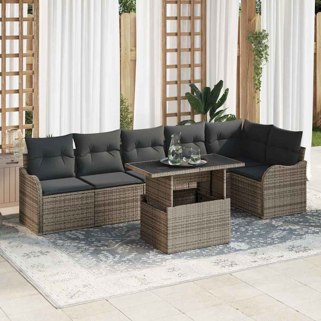 Sofa Sæt med pude 7 pcs Grå Poly rattan