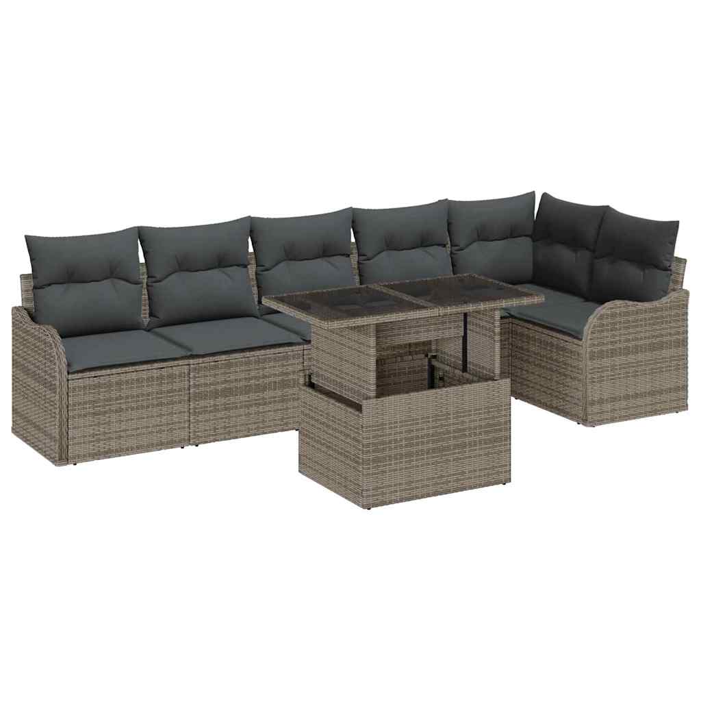 Sofa Sæt med pude 7 pcs Grå Poly rattan
