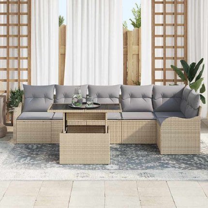 Sofa Sæt med pude 7 pcs Beige Poly rattan